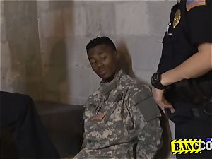 Bogus soldier gets his dick ridden by perverted milf cops